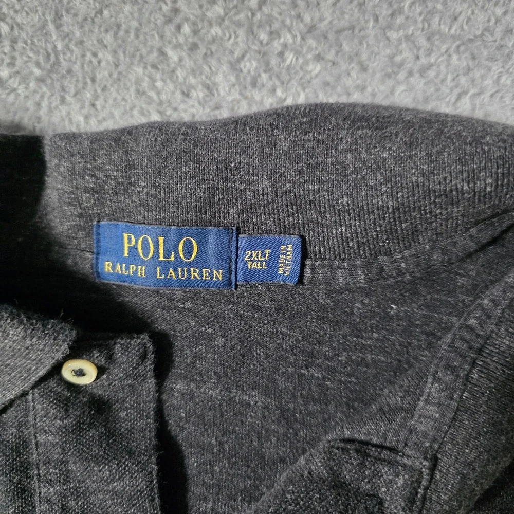Polo Ralph Lauren Mens 2XLT Polo Shirt Charcoal Grey Long Sleeve Heathered Pony